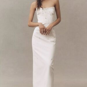 BHLDN Strapless Embellished Column Maxi Dress in White Dahlia (NWT)